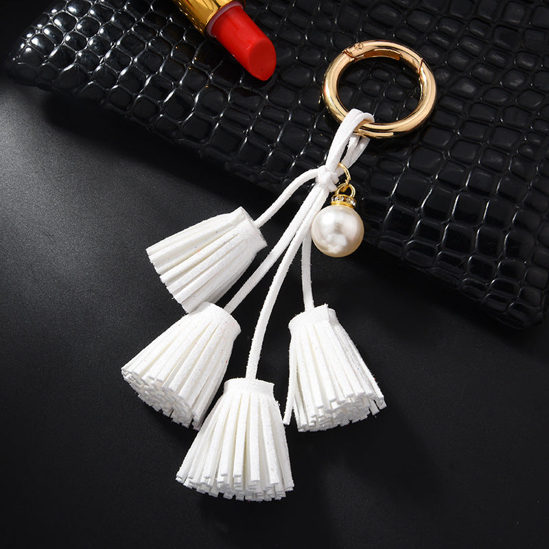 Wholesale Diamond Pearl Leather Tassel Keychain